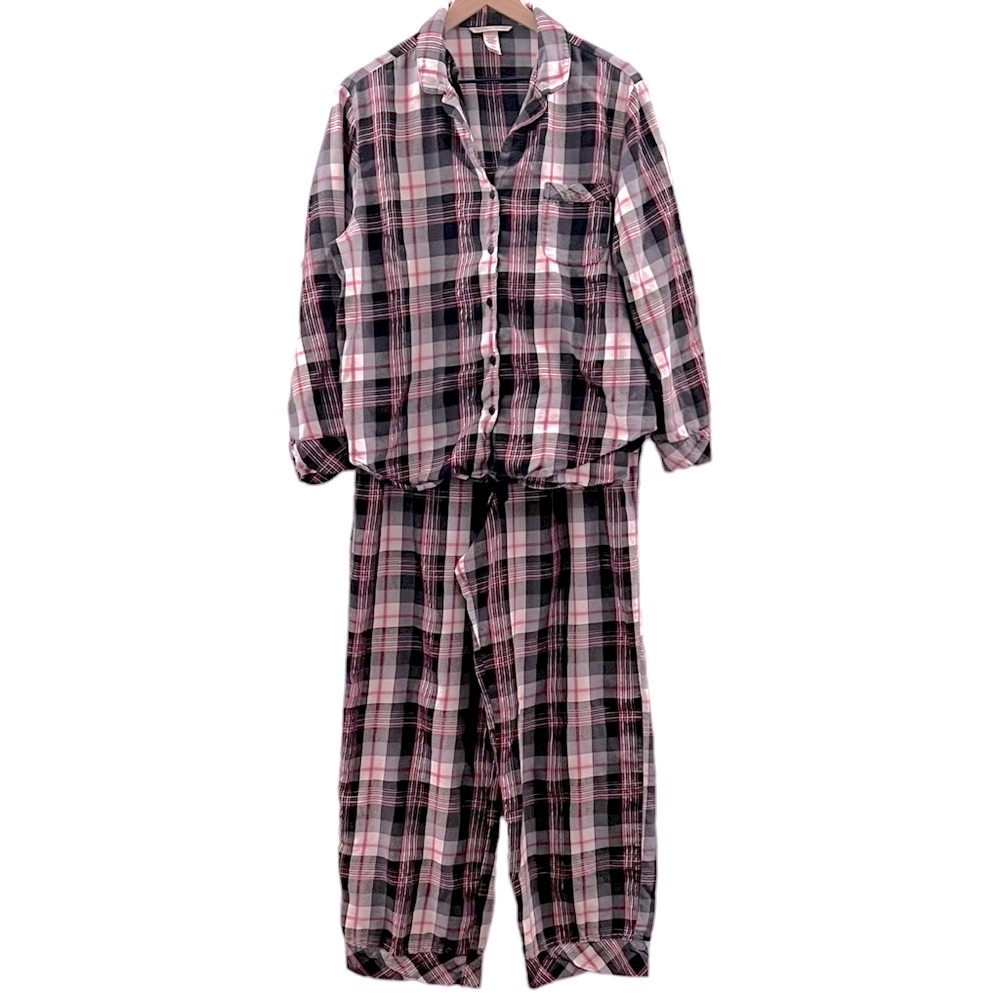 Victoria’s Secret Flannel Pajama Set Size Large Pink, White and Black